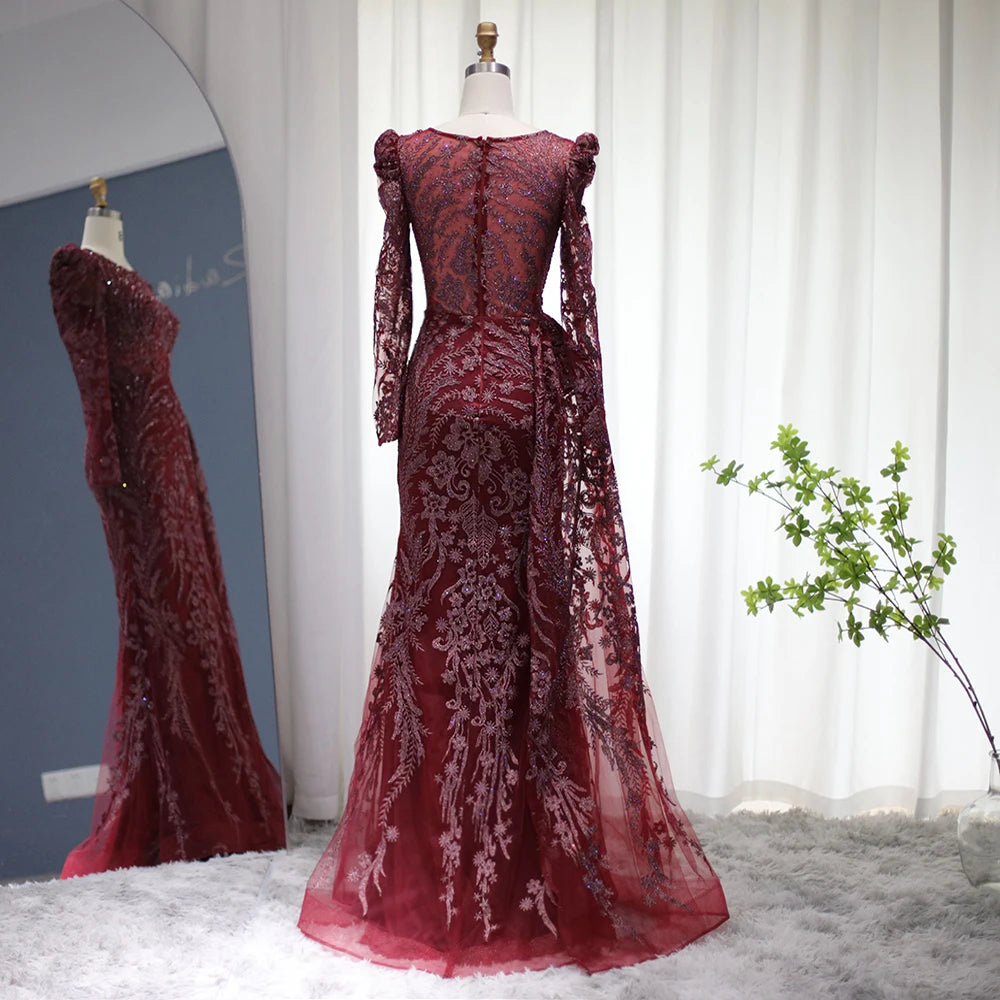 Red Long Sleeve Modest Maxi Occasion Dress