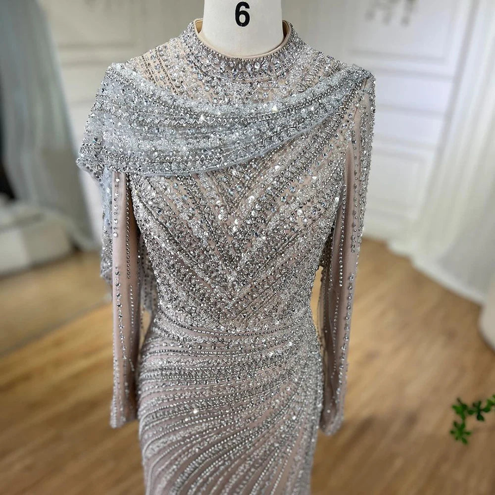 Modest Silver embelished maxi occasion dress