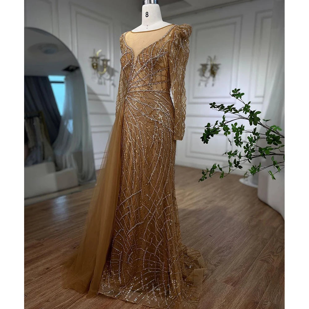 Golden wrap modest maxi occasion dress