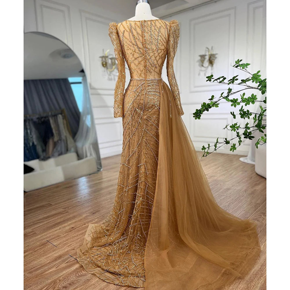 Golden wrap modest maxi occasion dress