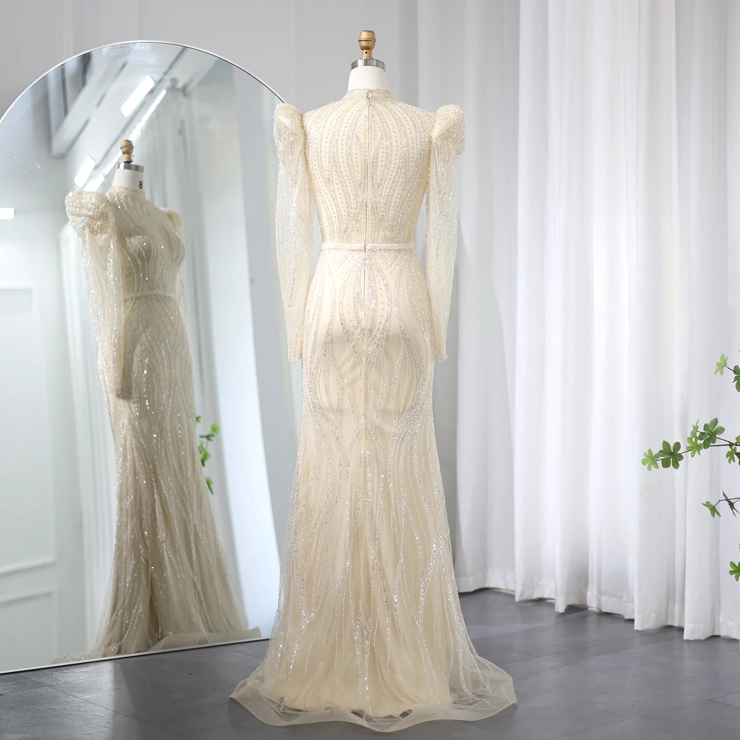 Ivory Long Sleeve Embelished wedding dress