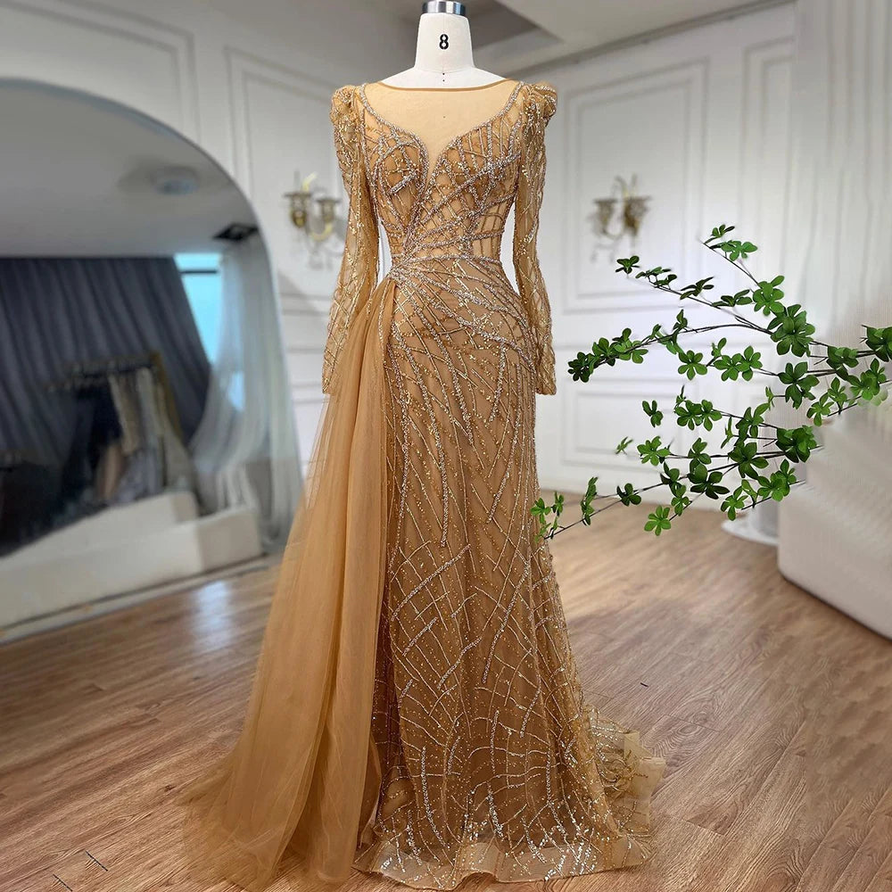 Golden wrap modest maxi occasion dress