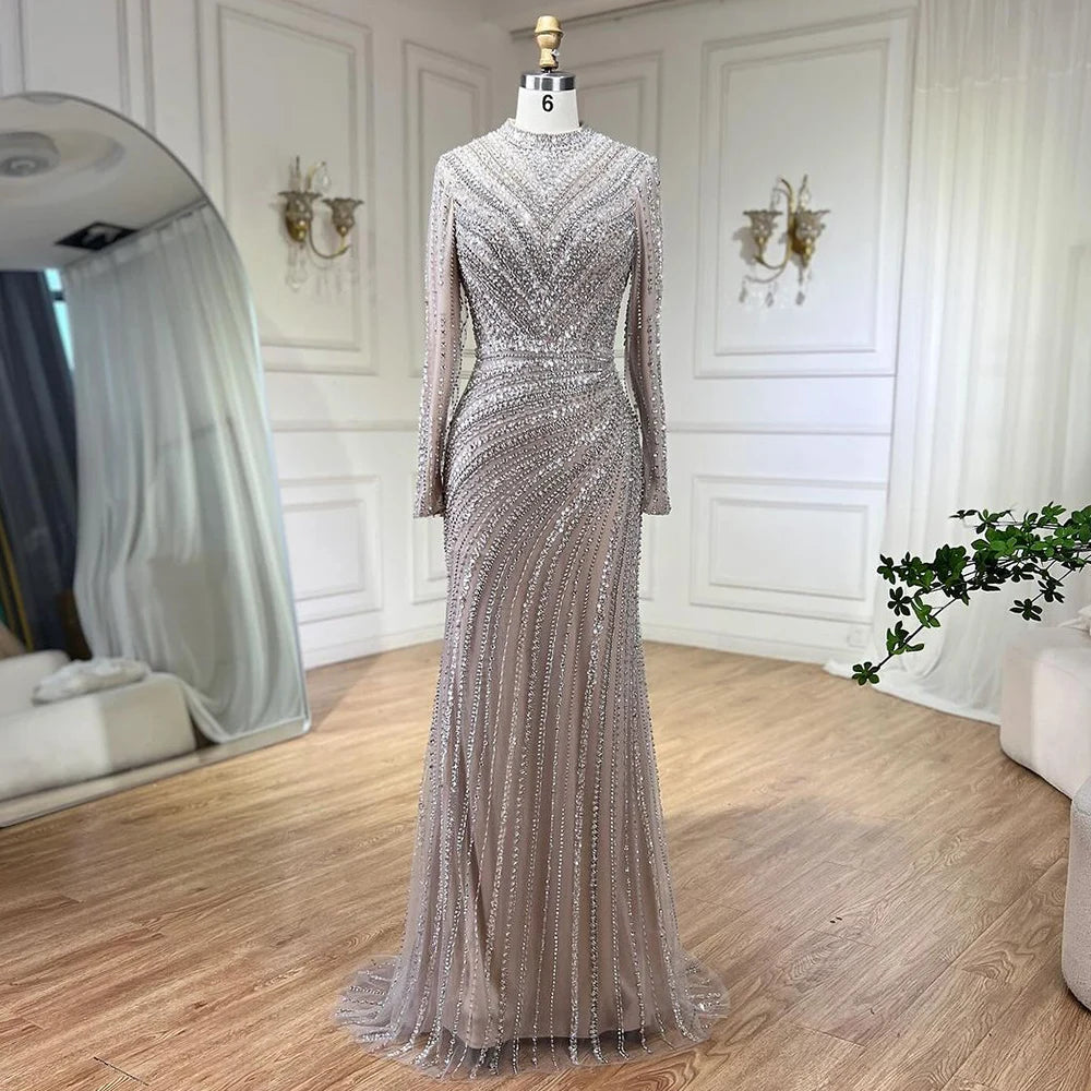 Modest Silver embelished maxi occasion dress