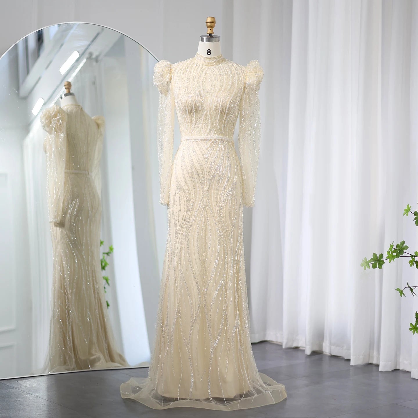 Ivory Long Sleeve Embelished wedding dress